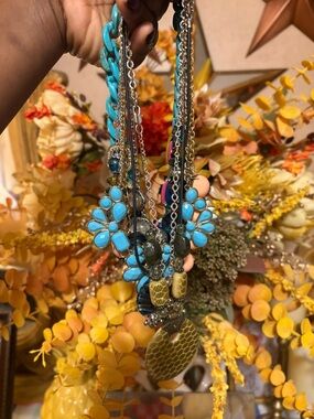 Turquoise Multi-Chain Statement Necklace - Women Jewelry